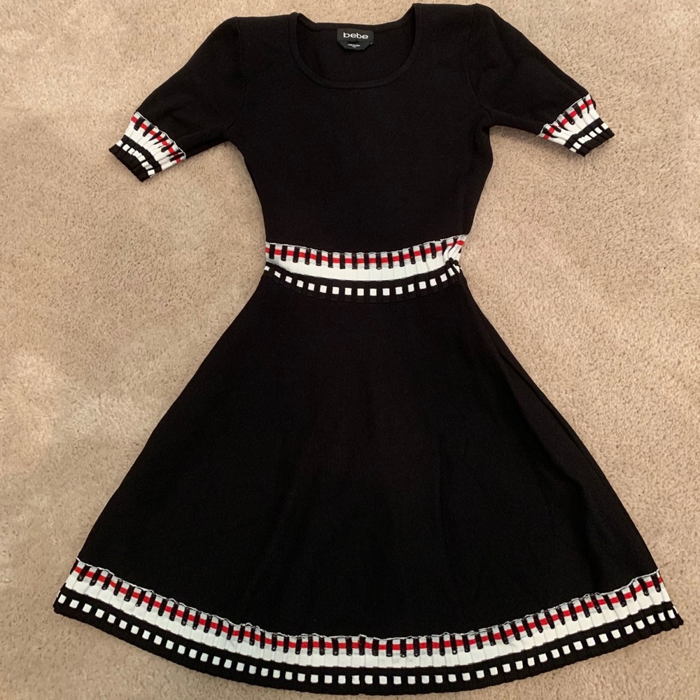 Black bebe Dress w/ Stripe -XXS- Bandage Material